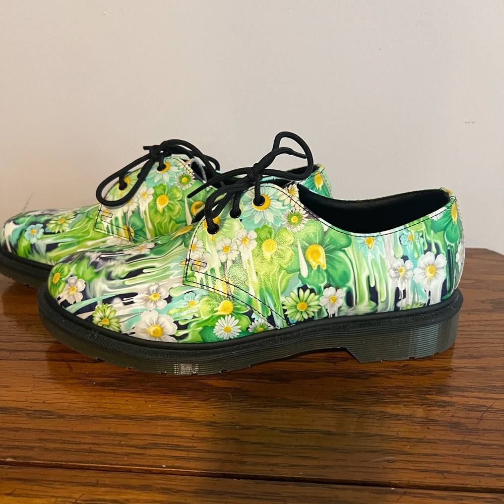 Dr. Martens 1461 "Green Slime Floral Paint Slick" Oxford Shoes.